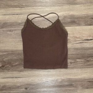 AE Strappy Go Lucky Brown Lace Trim Women's Tank